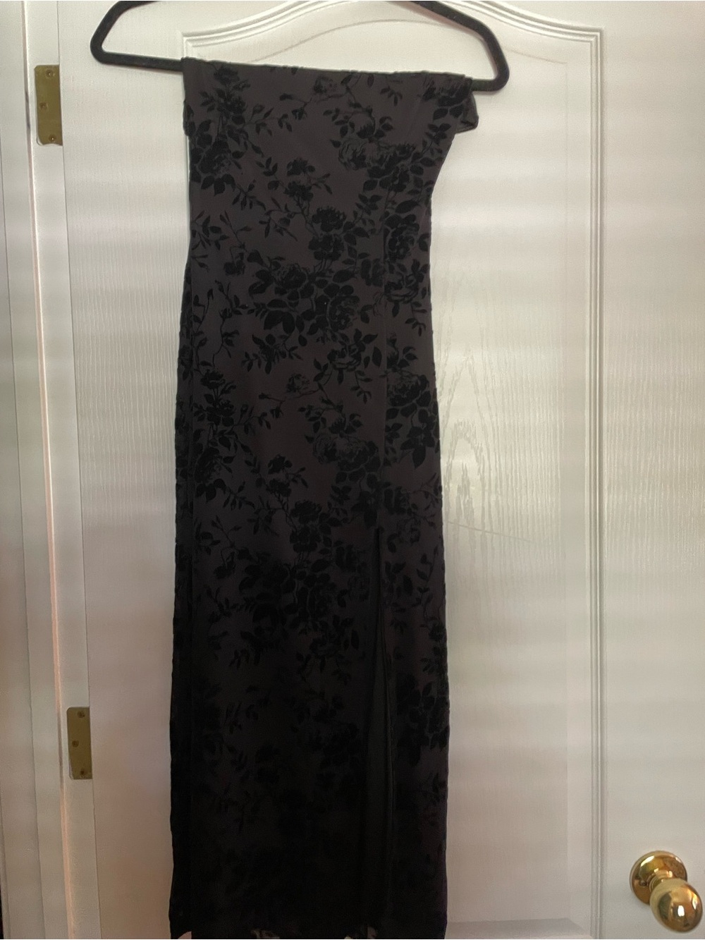 Strapless Black Floral Velvet formal dress